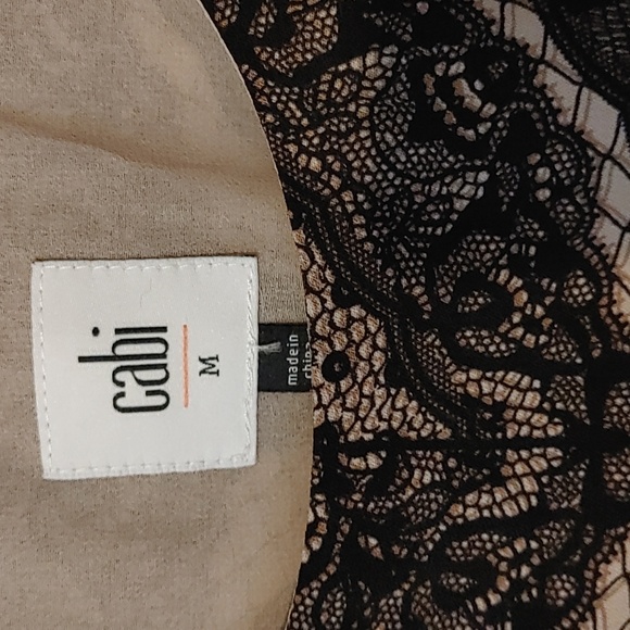 CAbi Black and Tan Camisole Top Women's Medium Adjustable Straps Lace Print - Picture 2 of 6